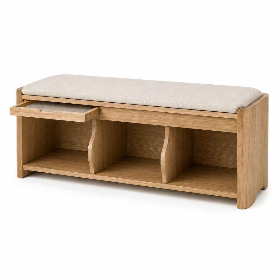 42-Inch Entryway Shoe Storage Bench with Cushion and Tray