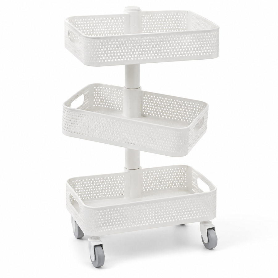 31-Inch 3-Tier Rolling Storage Cart with Rotating Trays