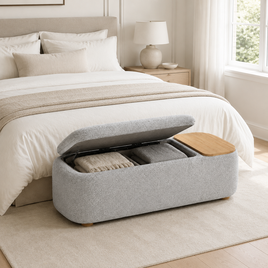 40-Inch Split Lift-Top Storage Ottoman Bench with Side Tray