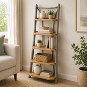 68-Inch 5-Tier Leaning Ladder Shelf with Stabilizer Rail