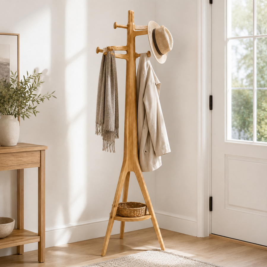 68-Inch Freestanding Coat Rack with 6 Pegs and Lower Shelf