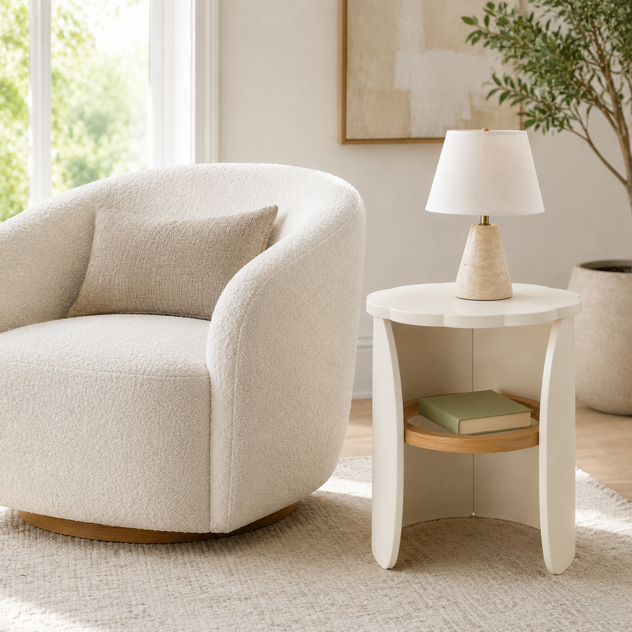 17-Inch Scalloped Round Accent Side Table
