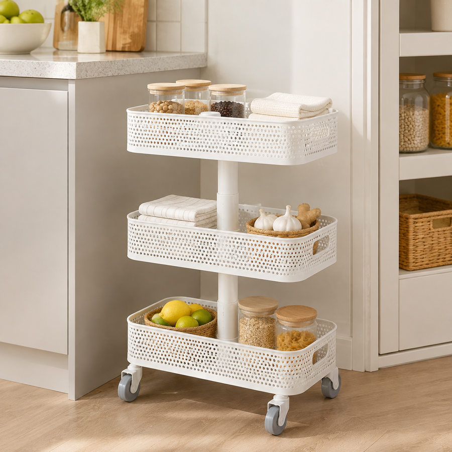 31-Inch 3-Tier Rolling Storage Cart with Rotating Trays