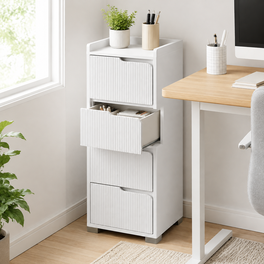 35-Inch Slim 4-Drawer Storage Cabinet with Top Pocket