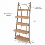 68-Inch 5-Tier Leaning Ladder Shelf with Stabilizer Rail
