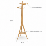 68-Inch Freestanding Coat Rack with 6 Pegs and Lower Shelf