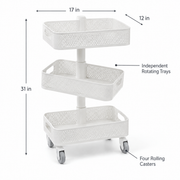 31-Inch 3-Tier Rolling Storage Cart with Rotating Trays