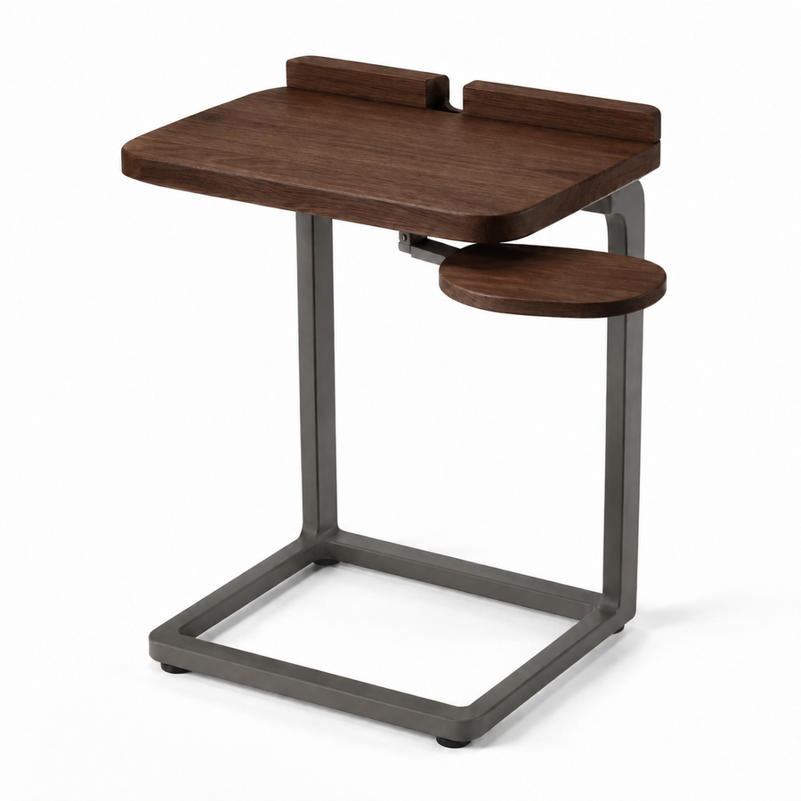 C-Shaped Sofa Side Table with Cup Platform and Cable Ledge